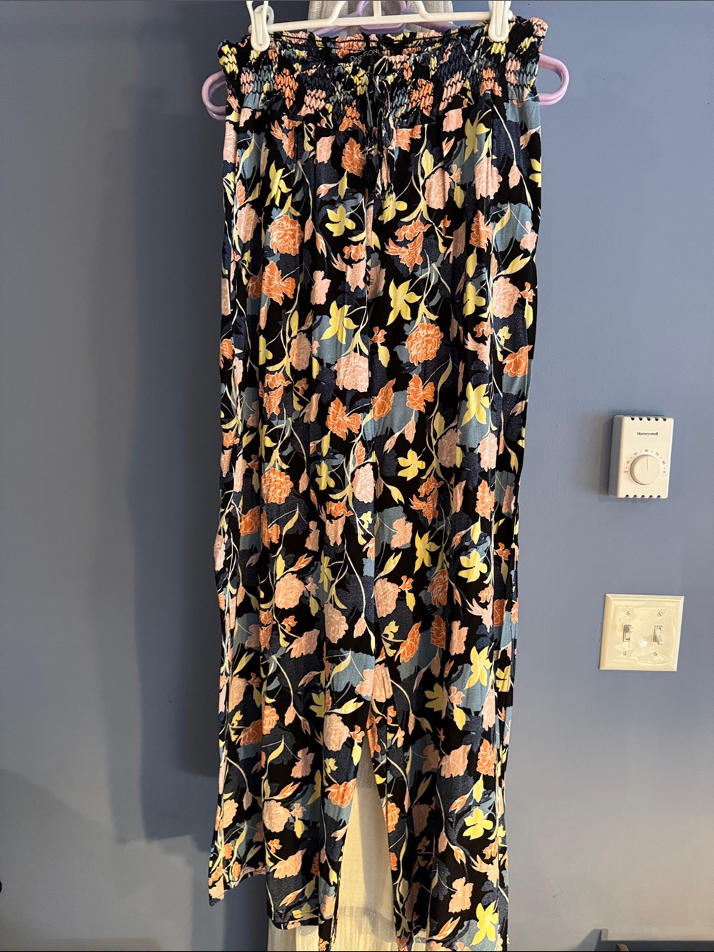 Floral Palazzo Pants in Black with Peach & Yellow Blooms